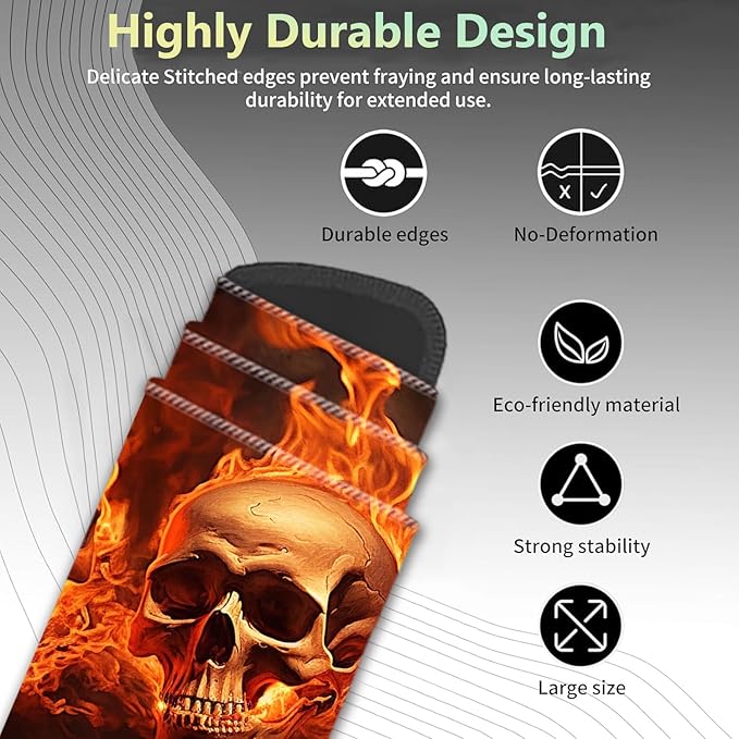 Extended Non-Slip Mouse Pad + Mouse Wrist Rest + Lace-Shaped Coaster Set, Ergonomic Design, Suitable for Desk and Home Gaming Table Mat, Fire Skulls