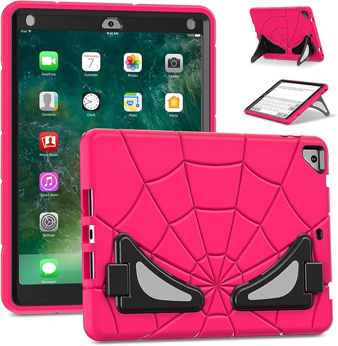 AKABEILA Compatible with Apple iPad 9.7 5th/6th(2017/2018)/Air 2/Pro 9.7 Tablet Case，Lightweight Shockproof Rugged Protective Cover with Kickstand for Kids Children Boys Babies Strawberry Black