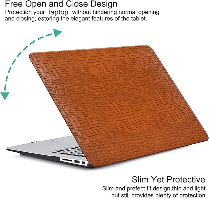 DTangLsm for Crocodile MacBook Pro 13 inch Case 2026 2025-2016 M2 M1 A2338 A2289 A2251 A2159 A1989 A1706 A1708, Alligator Skin Snakeskin PU Leather Hard Shell Cover for Mac Pro 13+Keyboard Skin, Brown