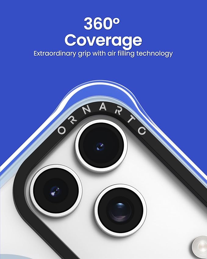 ORNARTO Air Case for iPhone 17 Pro Clear | Military-Grade Drop Protection | Camera Control Button | Compatible with MagSafe | Built-in Air Phone Cover - Light Blue