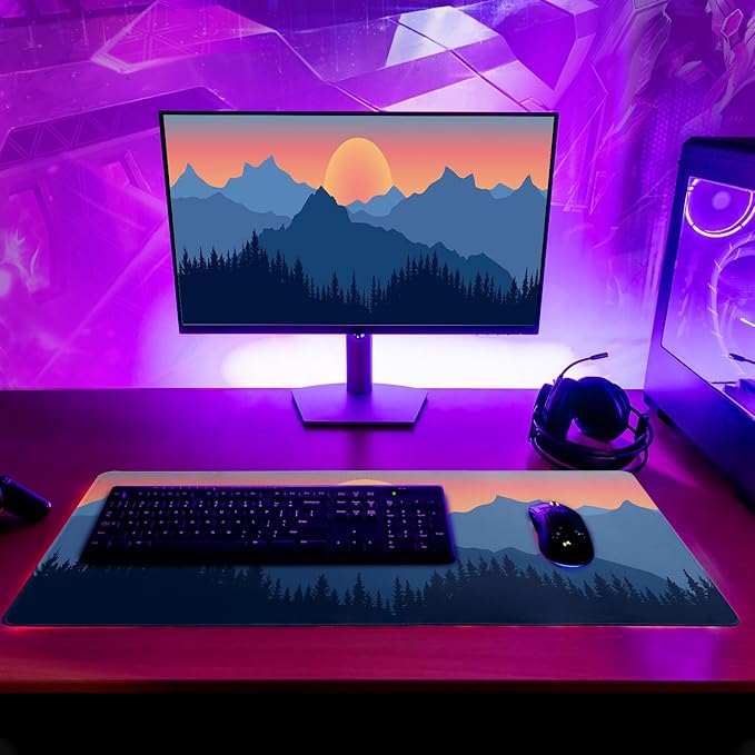 Japanese Mountain Landscape Gaming Mouse Pad Extended Large Mousepad with Nonslip Rubber Base Stitched Edges Laptop Computer Keyboard Desk Mat for Office Home and Game