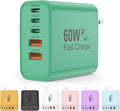 USB C Charger Block, 60W 5 in 1 Charging Blocks, PD 3.0 Fast Charger, QC 2A Green Wall Plug Multiport Type C Charging Block for iPhone 17 16 15 14 13 12 Pro Max, iPad, iPod, Samsung, AirPods Pro