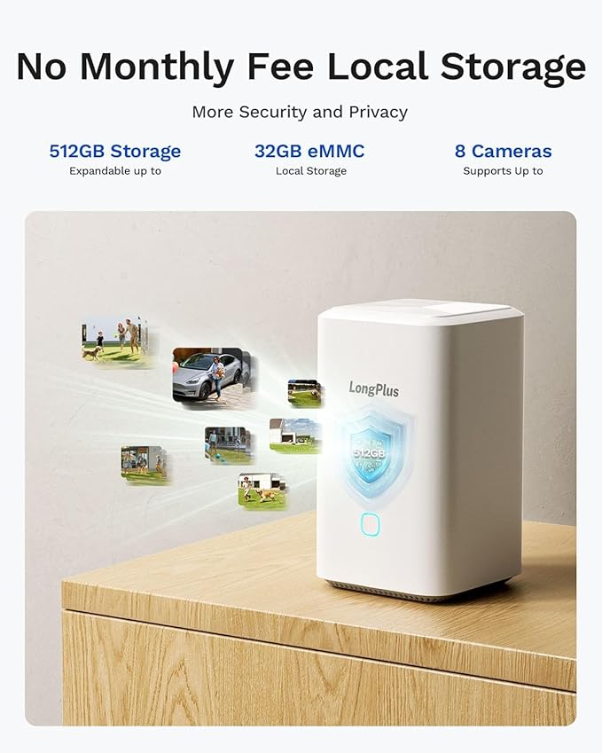 LongPlus 5MP Security Camera System Wireless Outdoor, No Subscription, Solar-Powered, WiFi Home Security Camera System with 360 ° Pan & Tilt, AOR Tech 24-7 Recording, Expandable 8CH,4 Cam-Kit