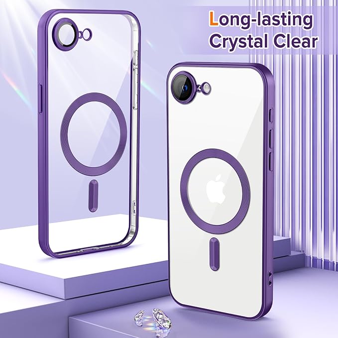 Hython Magnetic Clear for iPhone 17e Case with Camera Lens Protector [Compatible with MagSafe] Luxury Plating Edge Slim Soft TPU Cover Protective Phone Case for iPhone 17e 6.1", Matte Purple