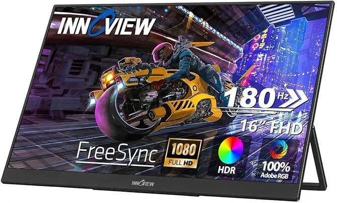 InnoView 16 inch Portable Monitor 180Hz Portable Gaming Monitor, 1200P FHD External Travel Monitor, Lightweight, Mini HDMI Extra Second Screen for Laptop, PC, PS5, Mac, Xbox (Not Includes Adapter)