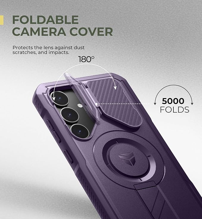 Dexnor for Samsung Galaxy S25 Plus Case with Camera Cover & Adjustable Kickstand & Built-in Screen Protector, Magnetic Rugged Shockproof Bumper Cases Heavy-Duty Protective Cover (2025),Phantom Purple