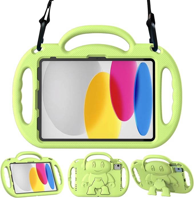 Kids Case for iPad 11th Generation (A16) 11" 2025 & 10th Gen 10.9" 2022 & iPad Air 11" 2025/2024 & Air 5th/4th Gen & Pro 11, Protective Cover with Shoulder Strap Handle Stand, Lime Green