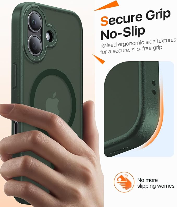 Magnetic for iPhone 17 Case,[Anti-Slip][Compatible with MagSafe][Military Grade Drop Protection] Shockproof Protective Translucent Matte Phone Case for iPhone 17 Case,Forest Green