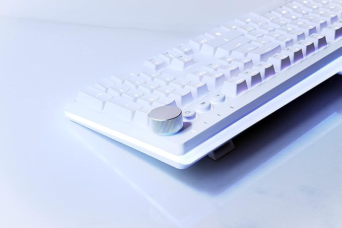 i-rocks K71M RGB Mechanical Gaming Keyboard with Media Control Knob, Switches (Brown), 107 Keys w/Full NKRO, PBT Keycaps, Multimedia Hotkeys, Detachable USB-C Cable and Onboard Storage, White