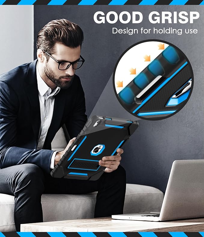 Grifobes Case for iPad Air 13-inch (M4/M3/M2) 2026/2025/2024, Heavy Duty Shockproof Rugged Protective Cover with Pencil Holder/Built-in Stand for i Pad Air 13" (Black+Blue)