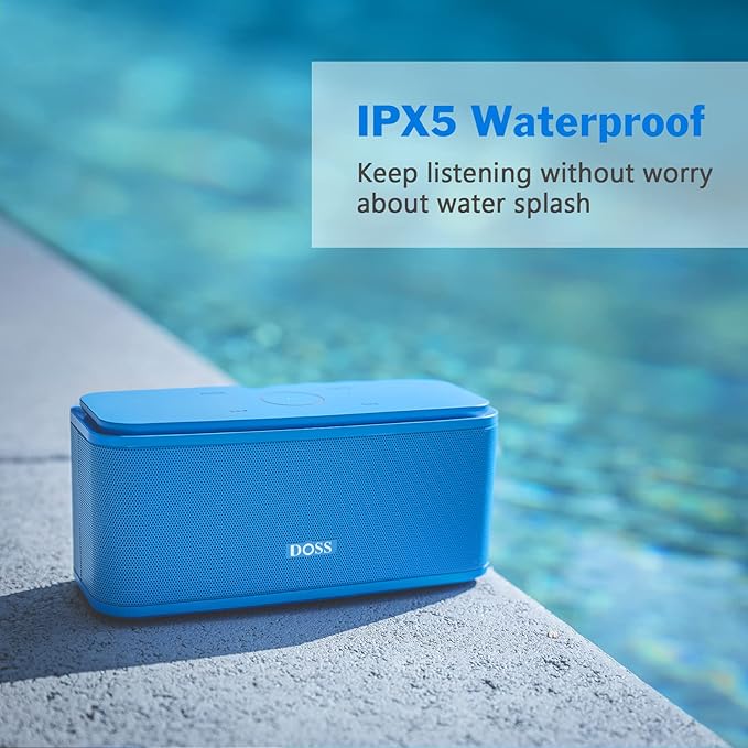 DOSS SoundBox Touch Wireless Bluetooth Speaker-12W HD Sound with Rich Bass, IPX5 Waterproof, 20H Playtime, Handsfree, for Gatherings, Home, Office, Outdoor, Travel-Blue