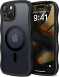 CAPRARO Cute for iPhone 15 Case, Compatible with MagSafe, [Curly Wave Edge] [Full Camera Protection] [14 FT Drop Protection] Magnetic Phone Case for 15 6.1 Inch, Black