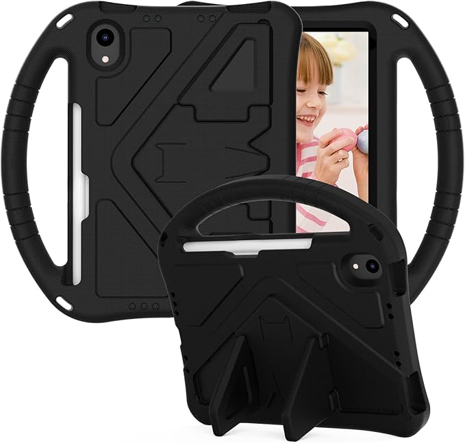 Light Weight Shock Proof EVA Foam Rugged Handle Stand Kids Friendly Anti-Slip Grip Protective Case for iPad Mini 7 (2024), 6th Generation, Black