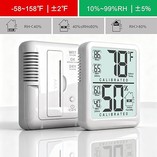 Antonki Room Thermometer, Digital Small Hygrometer Indoor Thermometer Humidity Gauge, Temperature Humidity Meter with Max/Min Record Monitor Sensor for Home, Plants - Battery Included