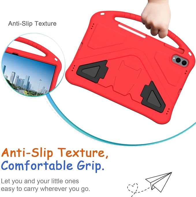 Kids Case for Samsung Galaxy Tab S11 Ultra 2025 14.6" Tablet, Techcircle Light Weight Shock Proof EVA Foam Handle Rugged Stand Protective Case, Red