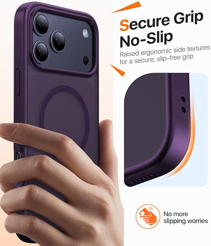 Magnetic for iPhone 17 Pro Case,[Anti-Slip][Compatible with MagSafe][Military Grade Drop Protection] Shockproof Protective Translucent Matte Phone Case for iPhone 17 Pro Case,Deep Purple