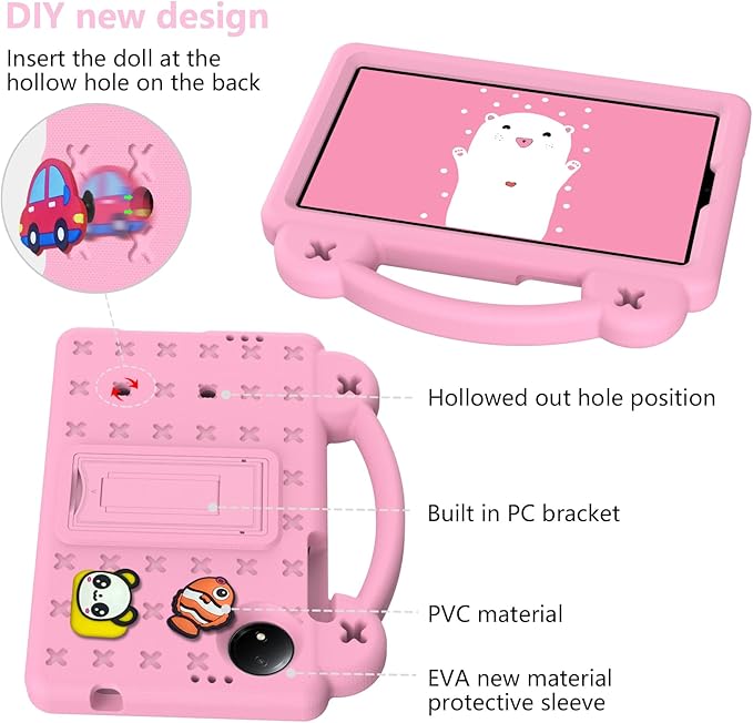 AKABEILA Compatible with Xiaomi Redmi Pad SE 8.7 4G 2024 Tablet Case, Lightweight Shockproof Protective Case with Shoulder Strap & Stand Handle & Pen Tray Pink
