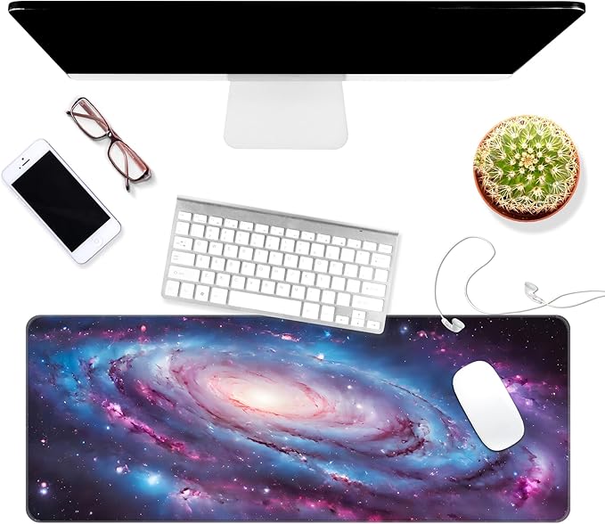 Thin Extended Gaming Mouse Pad （31.5 * 11.8 * 0.08 inch） with Stitched Edges Large Mousepad Long XXL Keyboard and Mouse pad Desk Mat for Gaming Office & Home - Spiral Galaxy