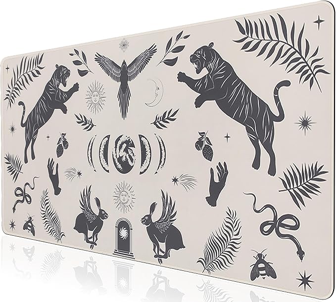 L-SPOUTTO Mystical Desk Mat for Keyboard and Mouse,Astrology XXL Gaming Mouse Pad,Large 35.4x15.7in Non-Slip Rubber Base Keyboard Pad Desktop Mat for Laptop Computer Work Home Office-Wild Animal