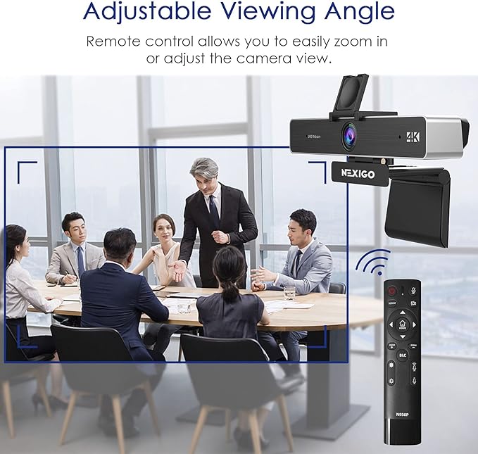 Zoom Certified, NexiGo N950P (Gen 2) 4K Zoomable Webcam, RF Remote, Sony_Starvis Sensor, 5X Digital Zoom, Pro Web Camera with Dual Stereo Mics