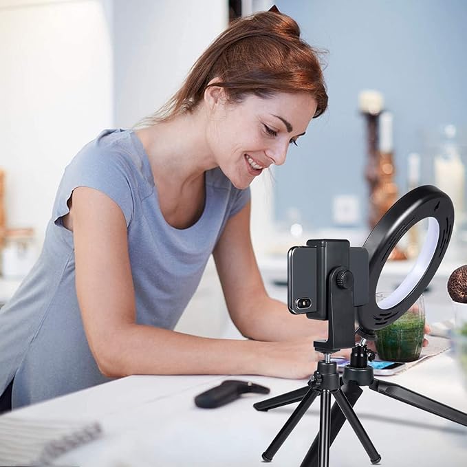 LED Ring Light 6" with Tripod Stand for Desk YouTube Video and Makeup, Mini Camera Light with Cell Phone Holder Desktop LED Lamp with 3 Light Modes & 11 Brightness Level (6 inch)