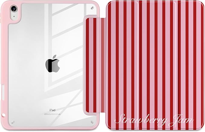 Case for iPad Air 13 inch 2026 M4 2025 M3 2024 M2 Release with Pencil Holder Slim Cute Striped Trifold Stand Cover with Clear Back Auto Sleep Aesthetic Preppy Design for Girls Women, Stripe