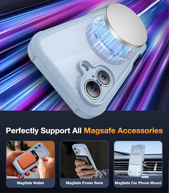 Diaclara Magnetic Designed for iPhone 17 Case 6.3'' [Full Camera Protection] Full Body Bumper,[Compatible with MagSafe] Phone Case w/Built-in Privacy Screen Protector,Blue