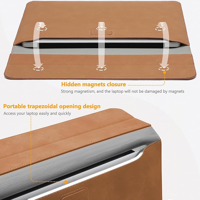 HYZUO 13.3-14 Inch Laptop Sleeve Case with Stand Feature for MacBook Pro 14 M5/M4/M3/M2/M1 2026-2021, MacBook Pro/Air 13.3, 13.5" 13.8" Surface Laptop, HP Spectre X360 13/14, Brown