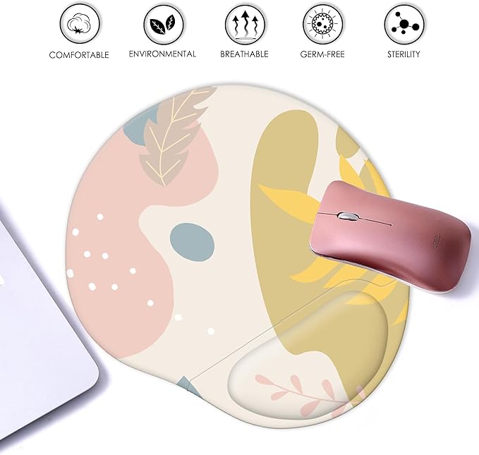 Ergonomic Mouse Pad with Wrist Support,Cute Mouse Pads with Wrist Rest,Comfortable Mouse Pad for Home Office Gaming Working Computers Laptop,Pain Relief with Non-Slip PU Base (Leaf Fantasy)