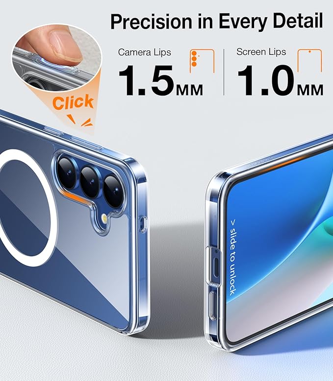 TORRAS Strong Magnetic & Seamless Stand for Samsung Galaxy S25 Case, Fit for MagSafe, Mil-Grade Drop Protection, Adjustable Kickstand for Samsung Galaxy S25 Case, Anti-Yellowing Diamond Clear