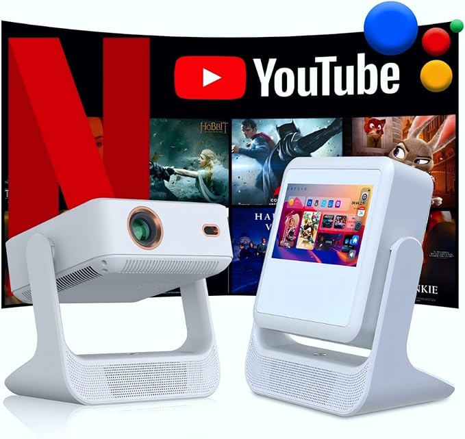 【Touch Screen/APP Store/800 ANSI/Auto Focus】Portable Projector, Full HD 4K Support Smart Video Projector, WiFi 6 Bluetooth for Home Theater/Gaming/Outdoor (180° Stand & 300 ''Display)