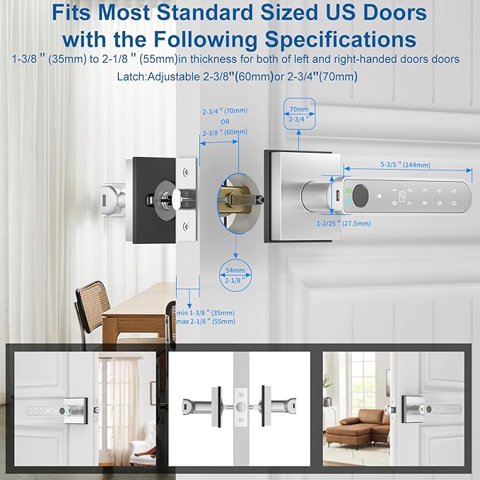 Foxgard Smart Fingerprint Door Lock:Fingerprint Door Knob-Biometric 5-in-1 Finger Print Door Lock-Smart Door Knob for Bedroom-APP Control-Easy Installation–Square Silver–1 Pack