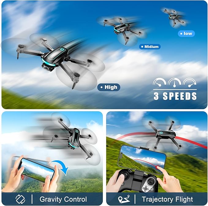 Drone with Camera for Adults and Beginners, 1080P HD FPV Foldable Mini Drone for Kids, 2 Batteries, Carrying Case, Trajectory Flight, Gravity Control, One-Key Takeoff/Landing, 360° Flip, Toys for Gift