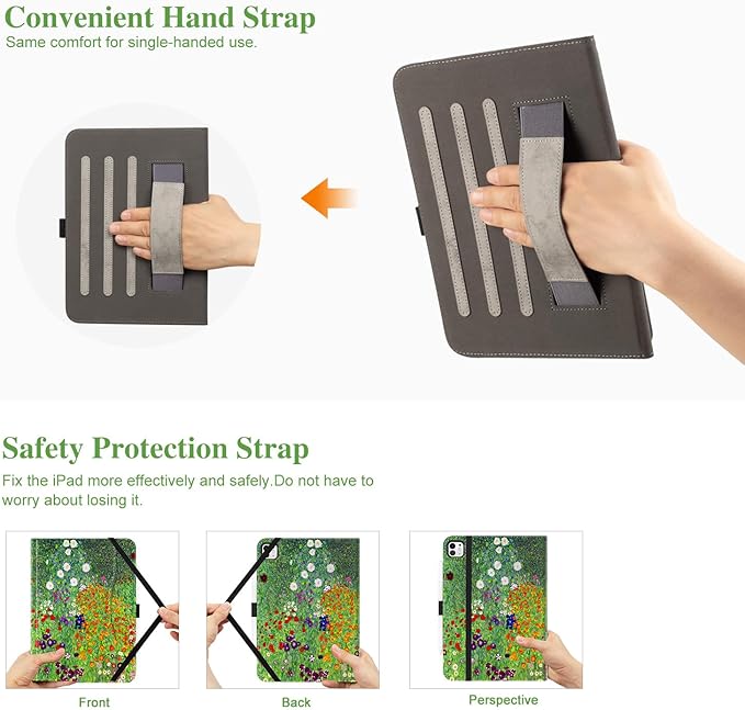 Vimorco for iPad Pro 13 Inch Case M5/M4 2025/2024, Flower for iPad Pro 13 Case M5/M4 for Girls Women, Pencil Holder/Hand Strap/Pocket, for iPad 13 Pro Cover Auto Wake/Sleep, Flowers Garden Floral