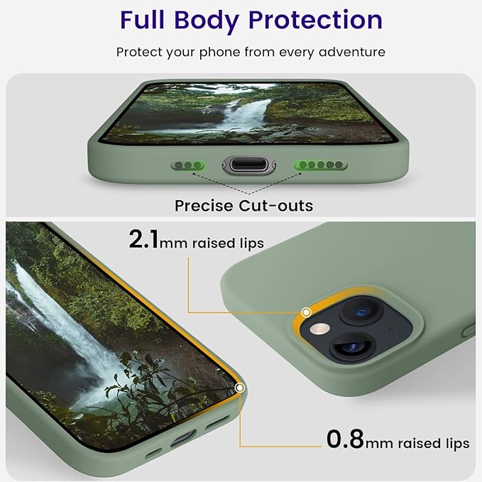 OTOFLY Designed for iPhone 13 Case, Silicone Shockproof Slim Thin Phone Case for iPhone 13 6.1 inch Calke Green