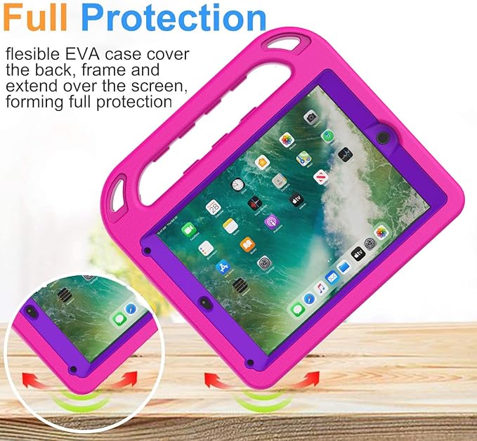 BMOUO Kids Case for iPad 9.7 2018/2017/iPad Air 2/1, iPad 6th/5th Generation, Built-in Screen Protector, Shockproof Handle Convertible Stand Case for iPad 6th/5th Gen 9.7', Purple Rose