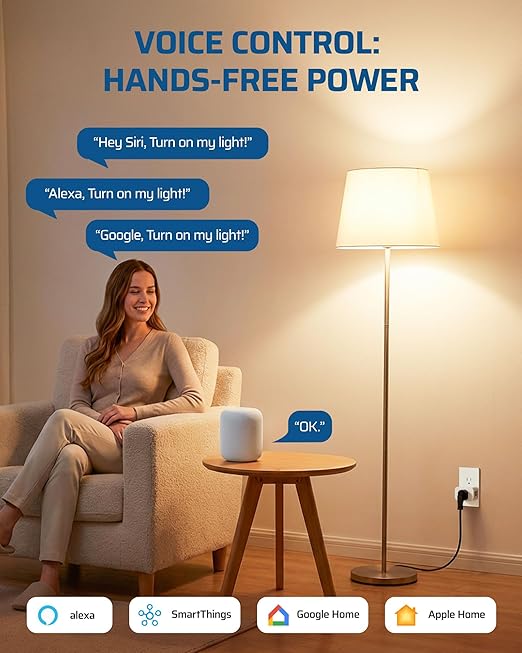 DEWENWILS Matter Smart Plug, Work with Alexa, Apple Home, Google, SmartThings, Outlet with Schedule and Timer, FFS Easy Setup, 100% Privacy 15A/1800W, APP Voice Control, 2.4G Wi-Fi Only, 2 Pack White