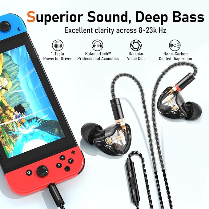 Vibes 202M Wired Earbuds - HiFi in Ear Monitor Headphones - Noise Isolating Ear Buds w/ Mic - Clear Sound, Deep Bass & Comfort-Fit Gaming Earphones - MMCX to 3.5mm & Silver Plated Cord, Carrying Case