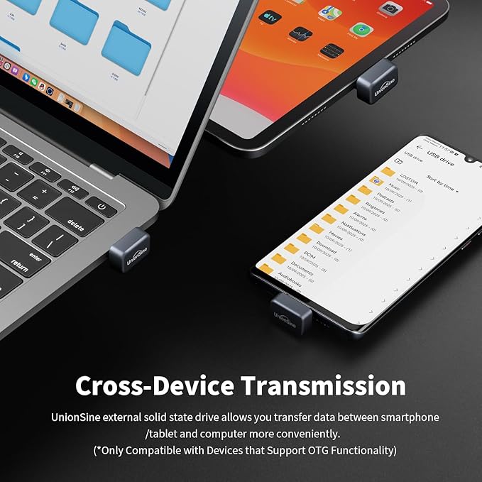 UnionSine USB C External SSD 128GB, USB3.2 Solid State Flash Drive Up to 450MB/s, Mini Type-C USB Drive SSD-Stick for iPhone 15/16/17 Series, Android Phone, Laptop, Tablet, TV, Car Audio