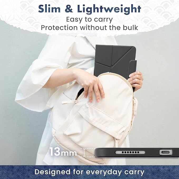 BELLEMOND iPad Air 13" Case M4 2026 / M3 2025 / M2 2024 | Origami Folio Stand | 6-Mode Foldable, Magnetic Detachable Cover | Mamoru Ori Case | Black & Grey