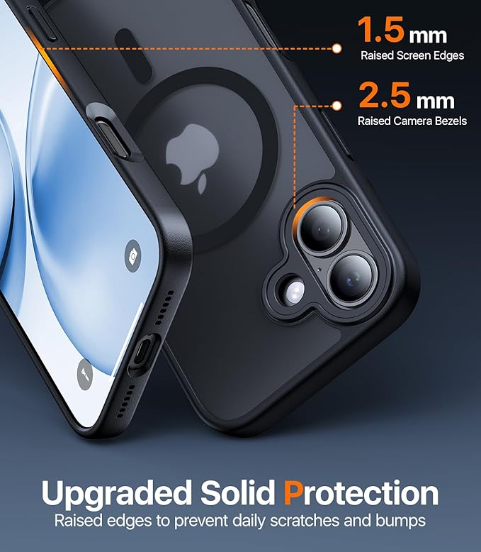 Magnetic for iPhone 17 Case,[Anti-Slip][Compatible with MagSafe][Military Grade Drop Protection] Shockproof Protective Translucent Matte Phone Case for iPhone 17 Case,Black