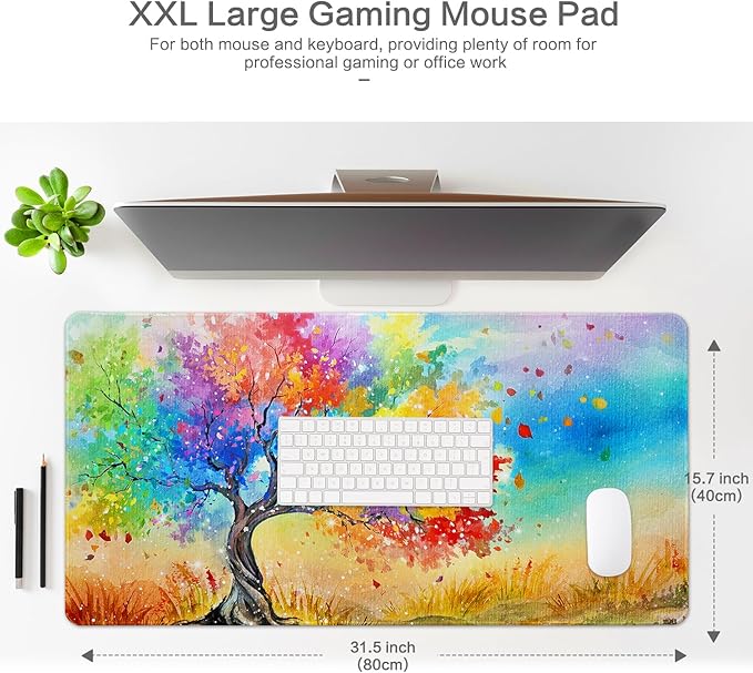 Lokigo Big Desk Pad Life Tree, Colorful Large Gaming Mouse Pad, Waterproof Mousepad for Desk Rubber Base with Stitched Edges DeskMatt for Laptop Office Gaming Work 31.5"x15.7", Tree of Life