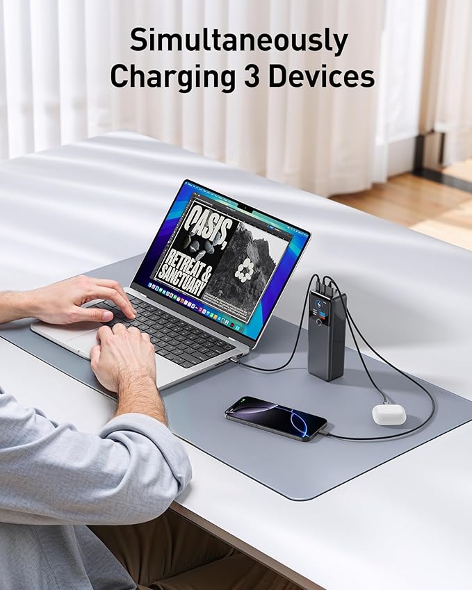 SIXTHGU Laptop Power Bank, 3-Port 20,000mAh Portable Charger with 200W Max Output, PD 3.1 Fast Charging, Flight-Approved for Travel, PowerTower, for MacBook, iPhone 17/16 Series, and More