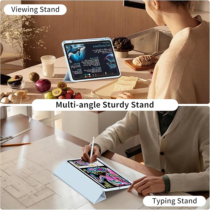 Case for iPad mini 7 2024 (A17 Pro)/ iPad mini 6 (2021), iPad 8.3-inch 7th/6th Generation Case, Trifold Stand Protective Slim Clear Back Cover with Pencil Holder, Blue