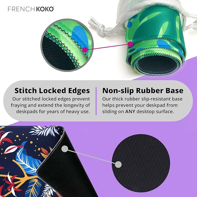 French KOKO Desk Mat, Large Desk Pad Large Mouse Pad Cute Big Desk Pad XXL Extended Gaming Mouse Pad for Desk Rubber Base Mousepad Mat for Work Game Girls (Soft Flowers, 36" x 16.5")