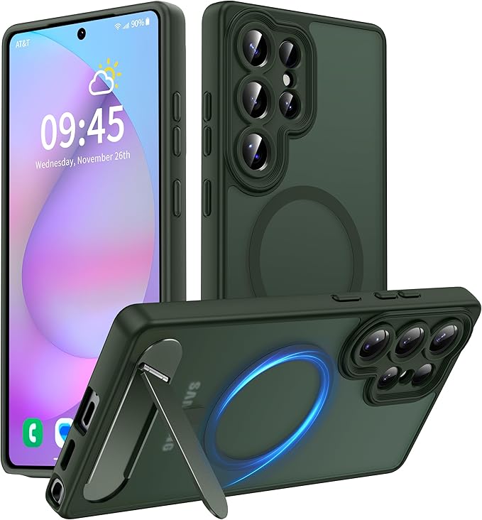 Magnetic for Samsung Galaxy S25 Ultra Case, [Compatible with MagSafe][Full Camera Protection][Built-in Invisible Kickstand] Translucent Matte Phone Case for S25 Ultra 6.9" - Green