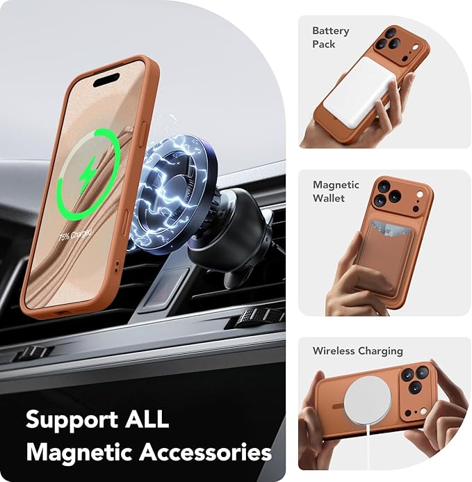 CAPRARO Magnetic for iPhone 17 Pro Max Case, Upgraded [Full Camera Protection] [Compatible with MagSafe] Protective Translucent Matte Women Girl Phone Case Cover, Dark Orange