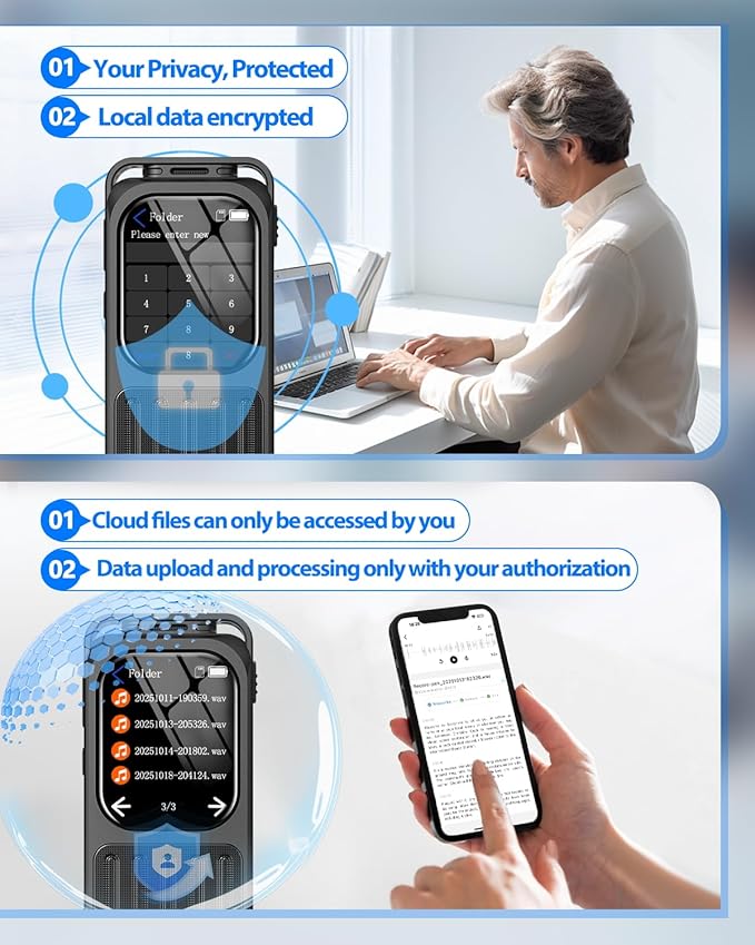 Voice Recorder with Playback, Vormooi 64GB 100Hrs HD Recording Device with 2" Touchscreen, Noise Reduction, Password, MP3 for Meetings Interviews Lectures