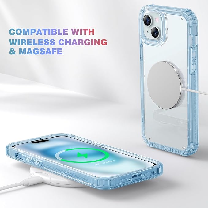 Diaclara Designed for iPhone 15 Case, Full Body Rugged Case with Built-in Touch Sensitive Anti-Scratch Screen Protector, with Camera Lens Protector for iPhone 15 6.1" (Clear Blue)