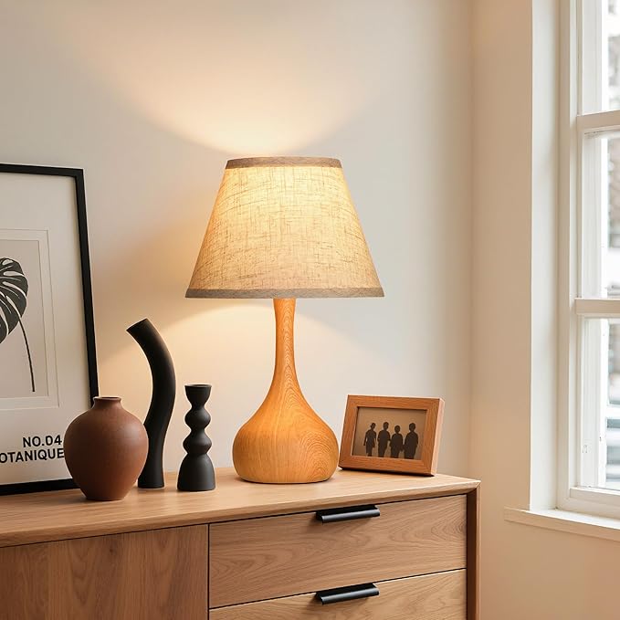 17” Touch Table Lamp for Bedroom Set of 2, 3-Way Dimmable Bedside Lamp for Nightstand, Rustic Metal Desk Lamp with Linen Shade for Living Room, Kids Reading, Dorm, Home Office Decor, Bulb Included